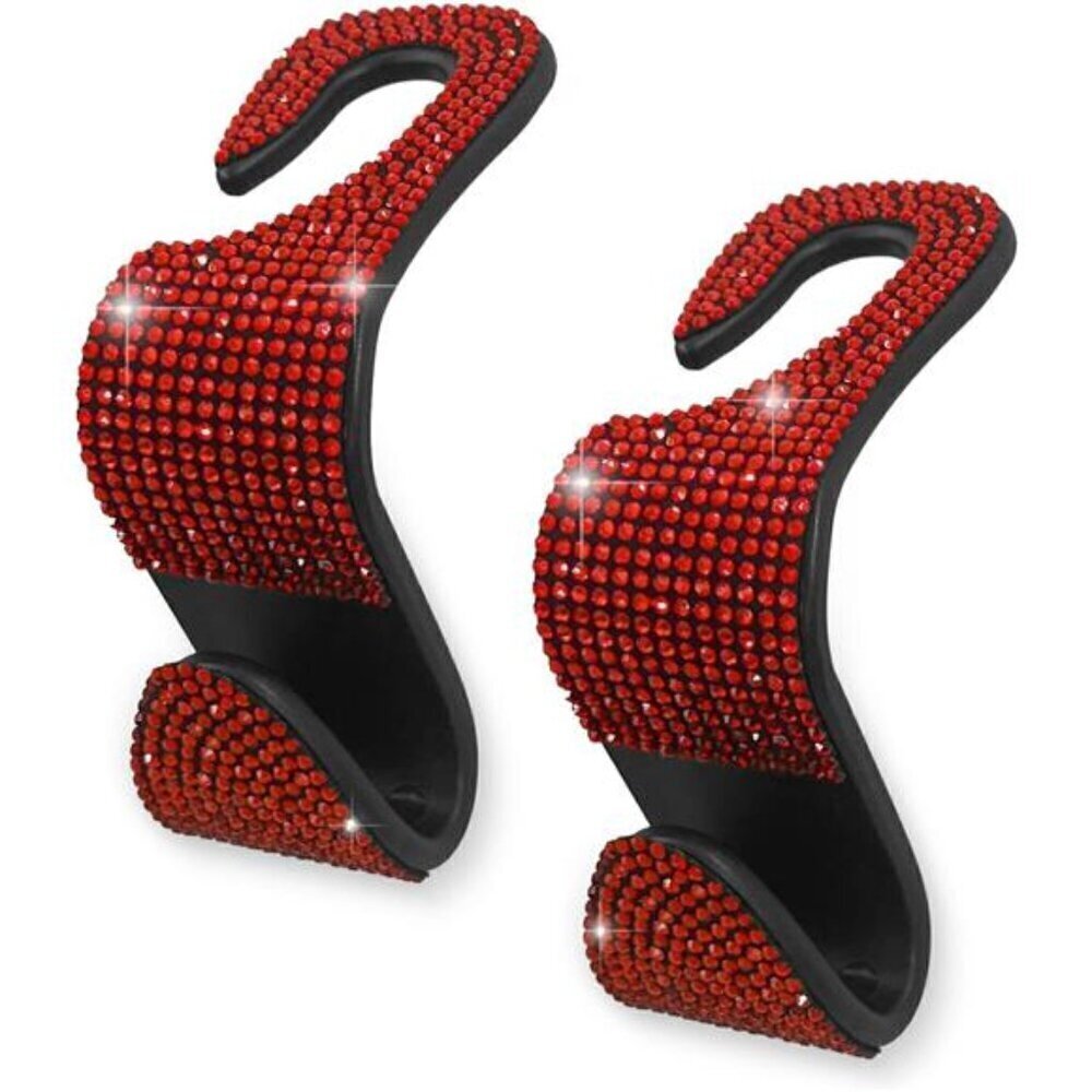 Bling Car Seat Hooks  Red (2 Pack) Bling Rhinestones Crystal Hanger Organizer